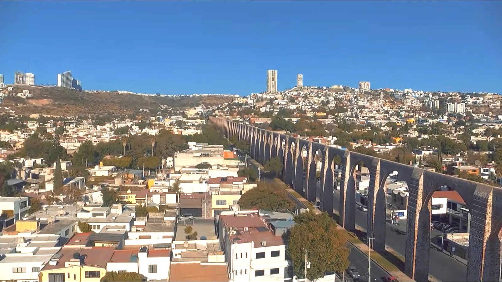 View over Querétaro city and its historic aqueduct